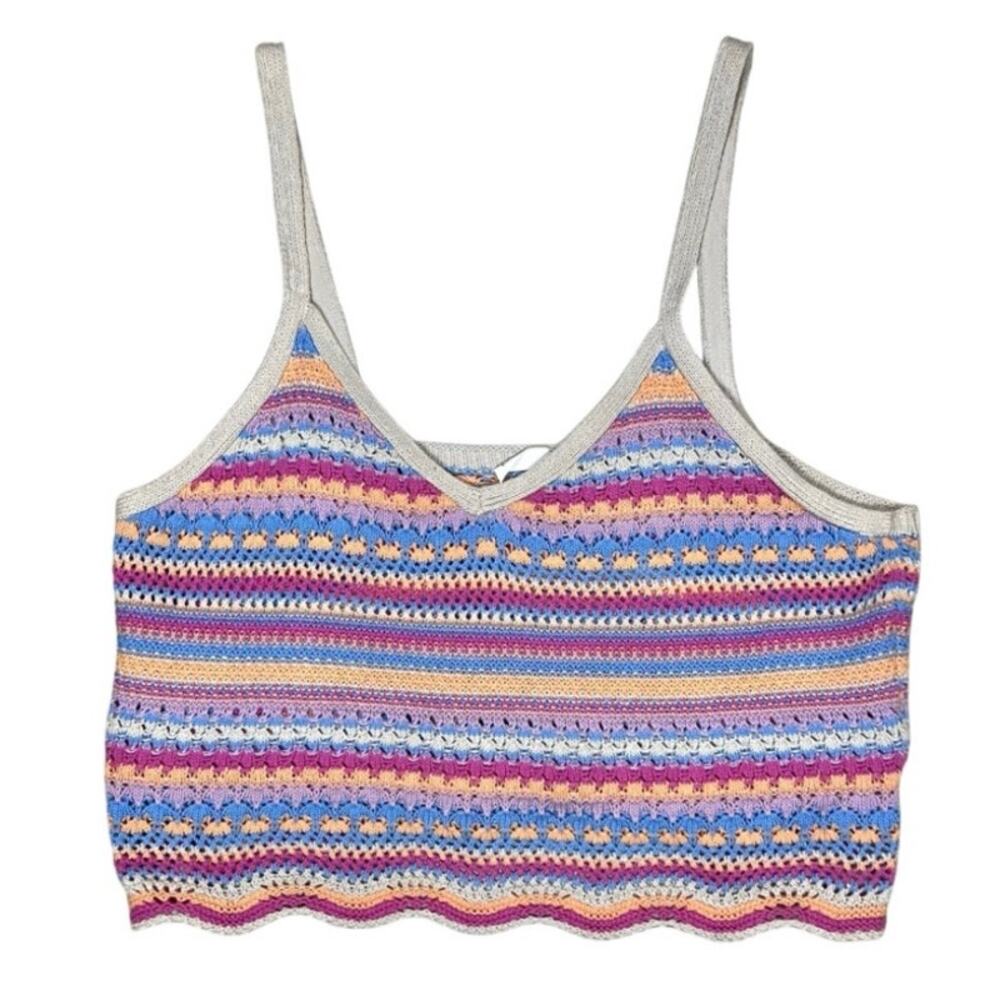 NEW Altar'd State Crochet Crop Top Womens Size L Striped Tank NWOT